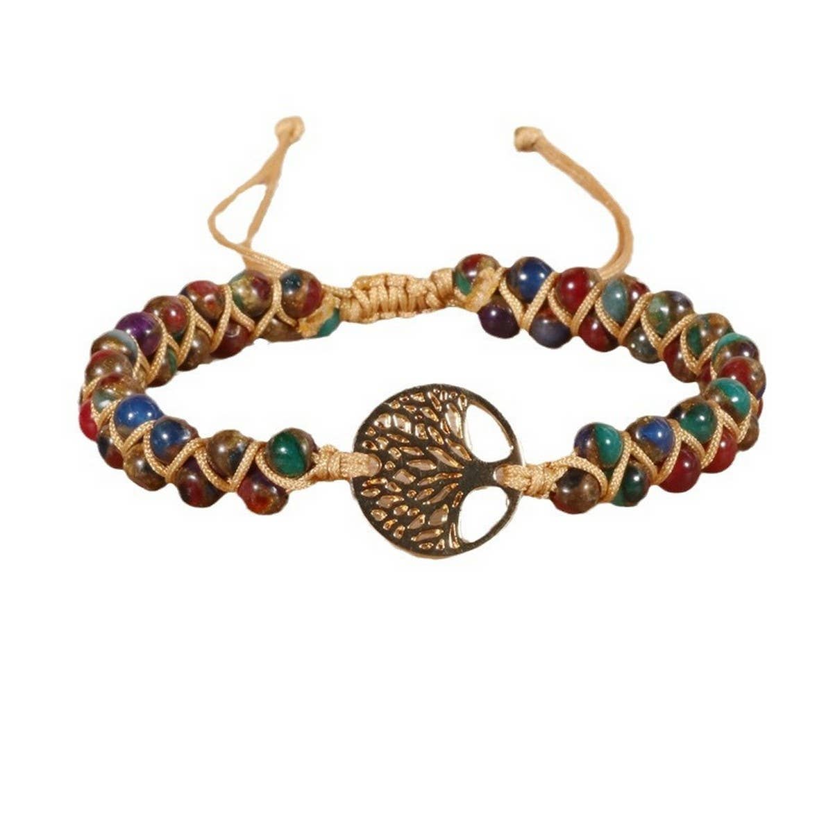 COLORED GOLD SANDSTONE TREE OF LIFE WOVEN BRACELET