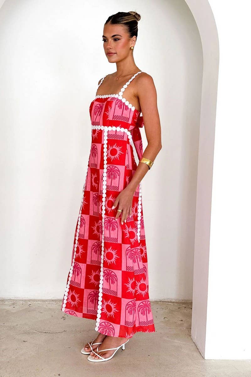 CWDMD5175_OFF SHOULDER RUFFLE TRIM FLORAL CAMI DRESS