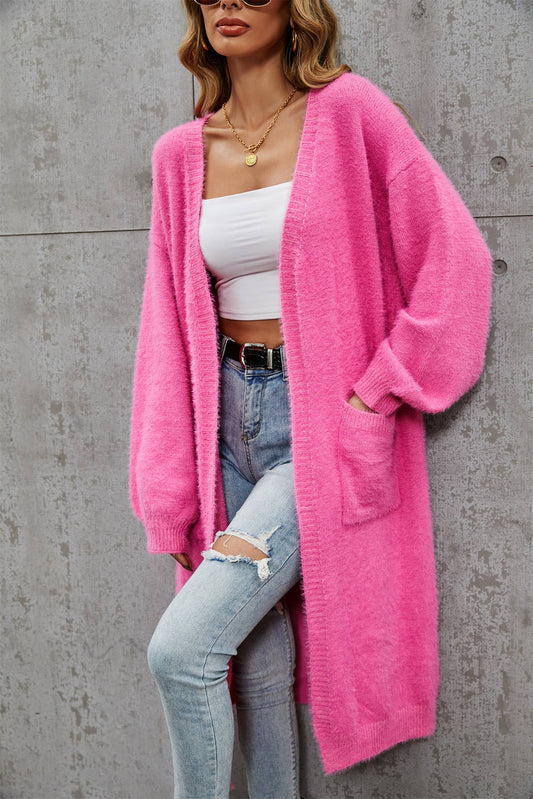 Solid color high-grade unbuttoned long cardigan