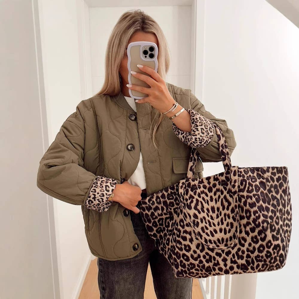 Leopard print patchwork loose retro coat