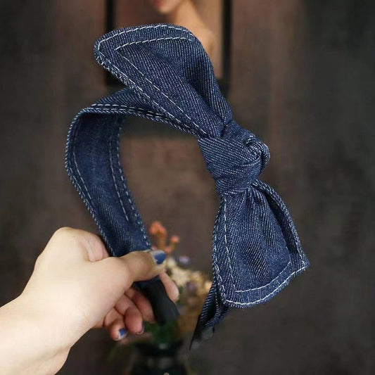 WOMEN DENIM WIDE-BRIMMED BOW HEADBAND_CWAHA1693