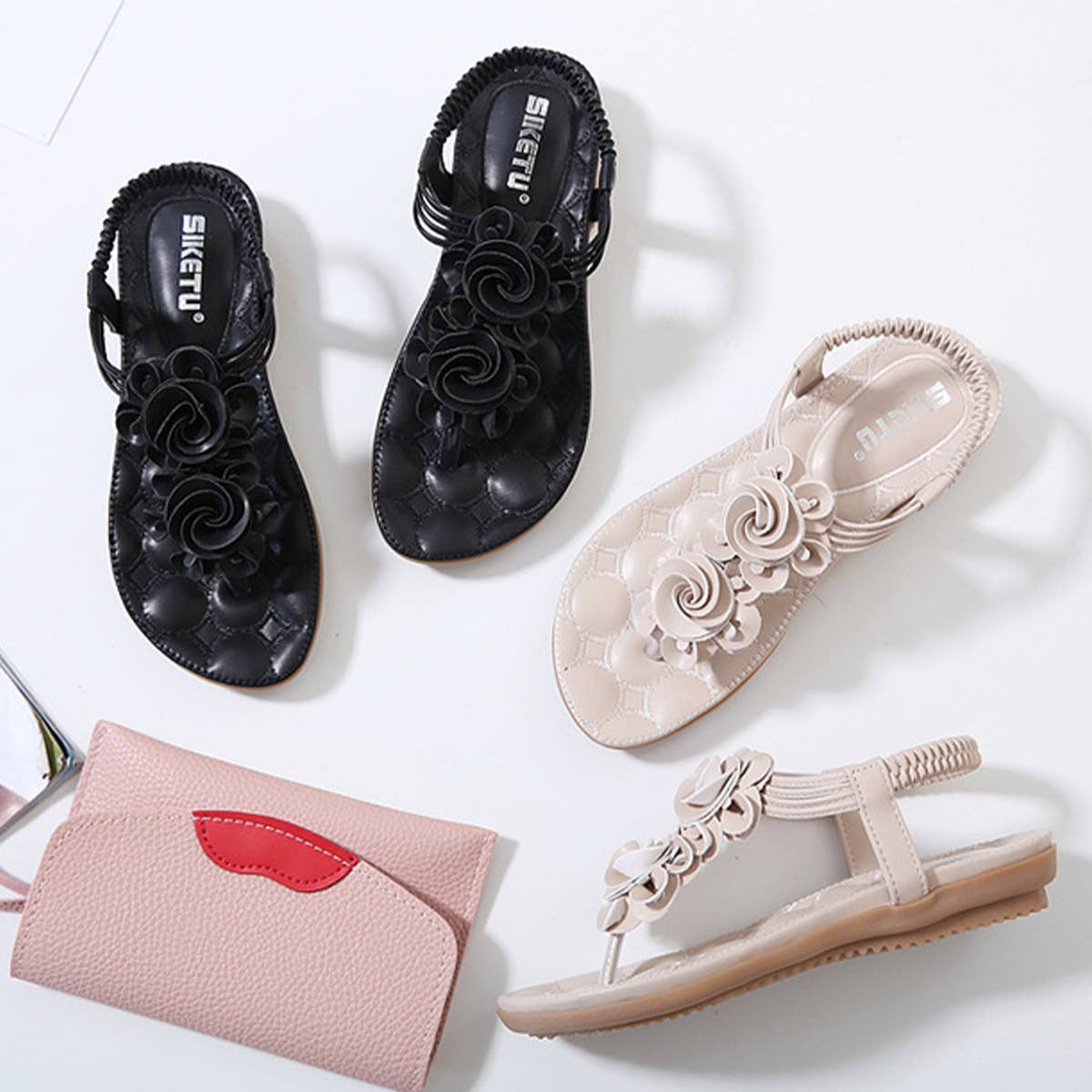 BOHEMIAN FLORAL FLAT BOTTOMED PLUS SIZE SANDALS_CWSHS0490