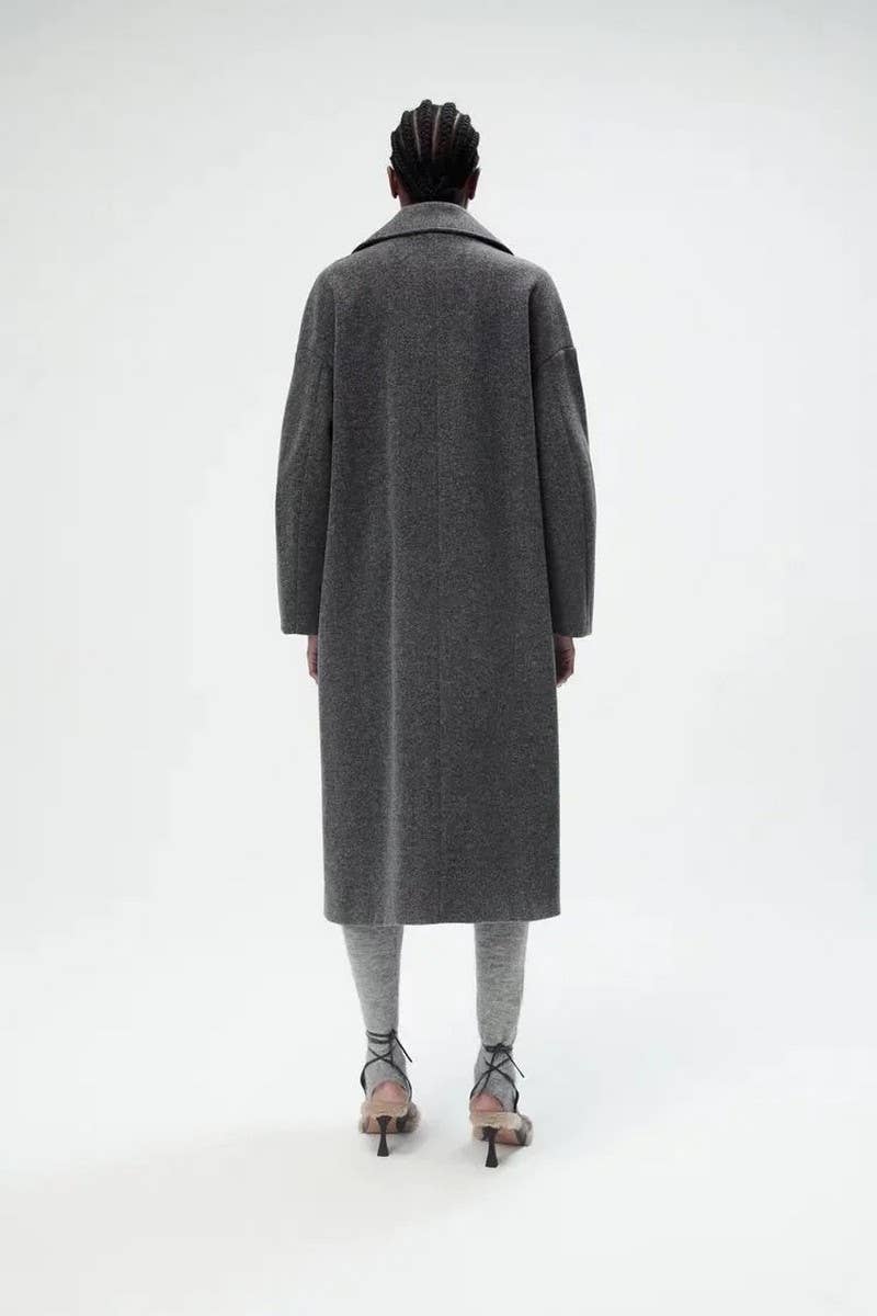 CWOCO1098_SOLID COLOR LAPEL LOOSE DOUBLE-BREASTED LONG COAT