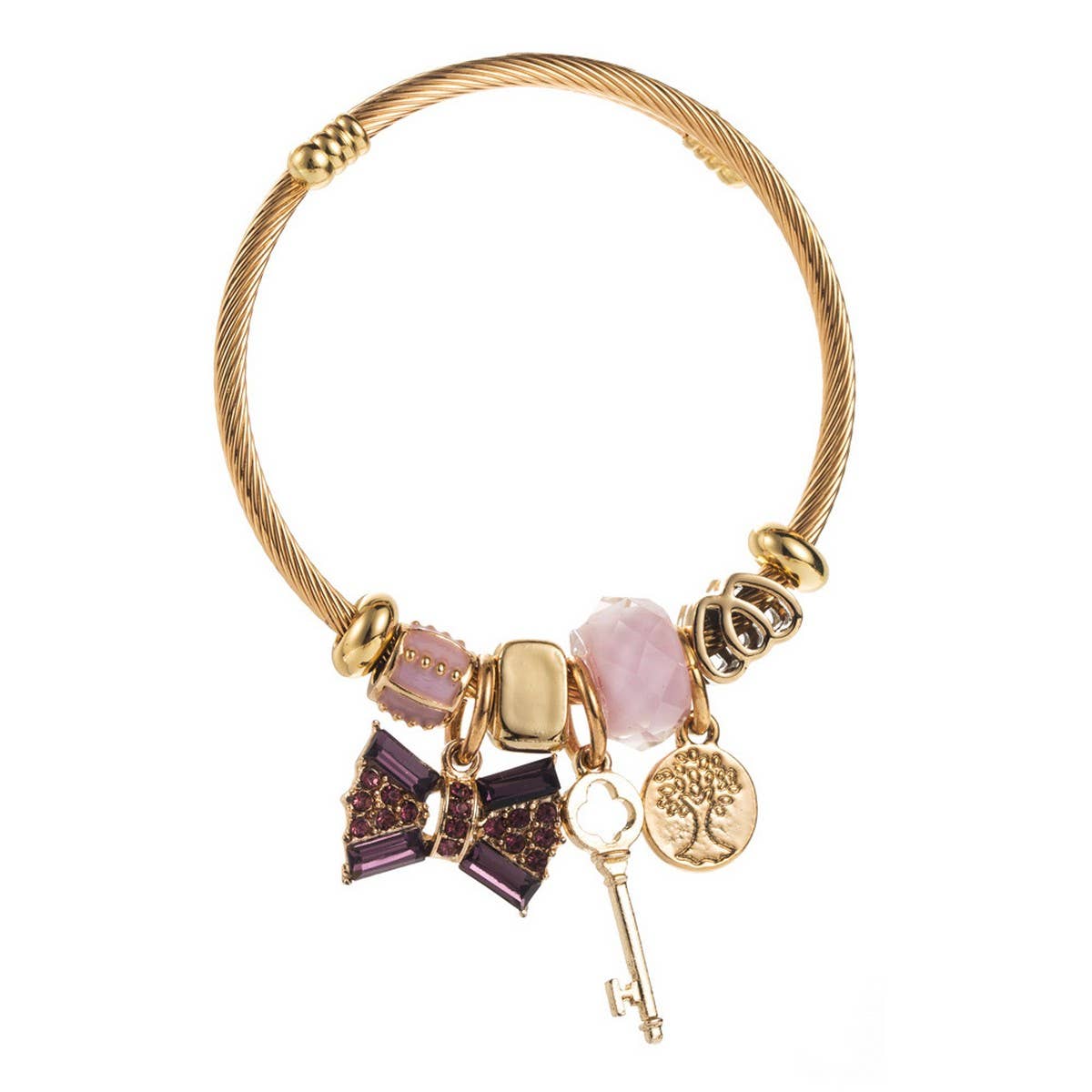 Gold Crystal Bow Charm Bracelet for Women