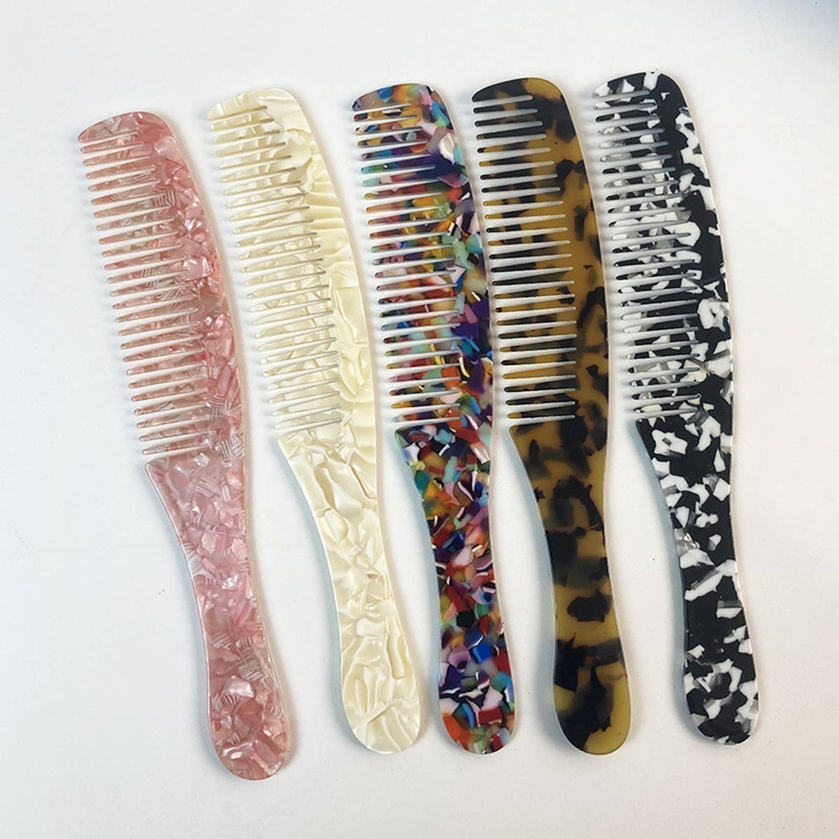Colorful Acetate Fine-Tooth Comb with Handle