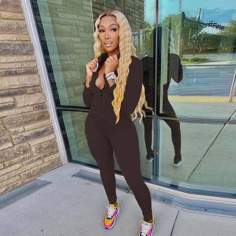 Hooded cardigan slimming sporty casual set