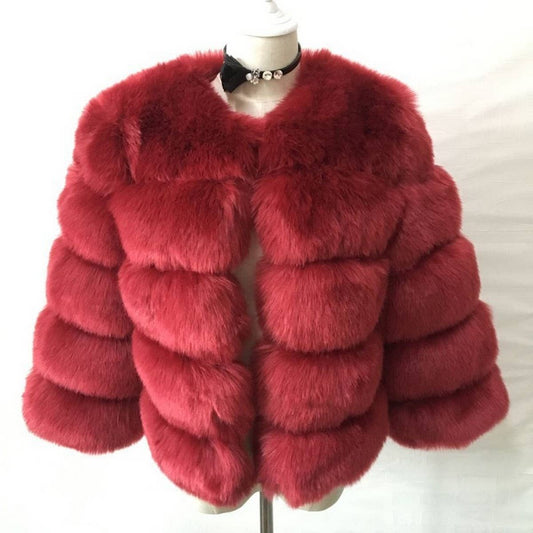 Women's Short Faux Fur Jacket Long Sleeve