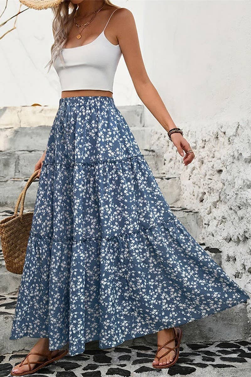 CWBLS0437_SMALL FLORAL BELT THREE-LAYER PATCHWORK LONG SKIRT