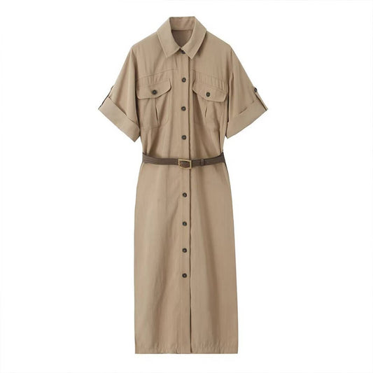 STYLISH CASUAL SHIRT DRESS WITH BELT