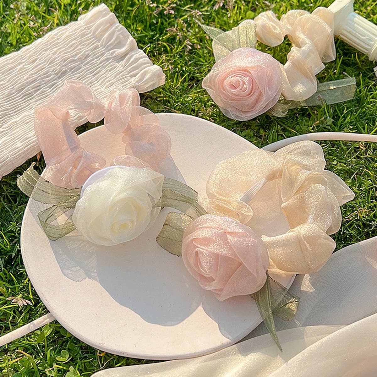 XIANMEI MESH ROSE HAIR RING RUBBER BAND HAIR ROPE_CWAHA3713