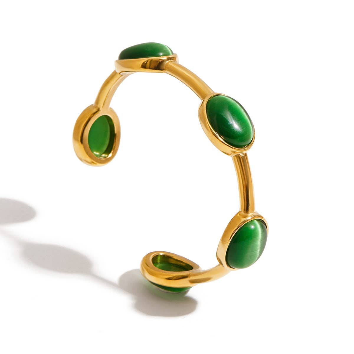 Luxury 18K Gold Green Oval Natural Stone Cuff