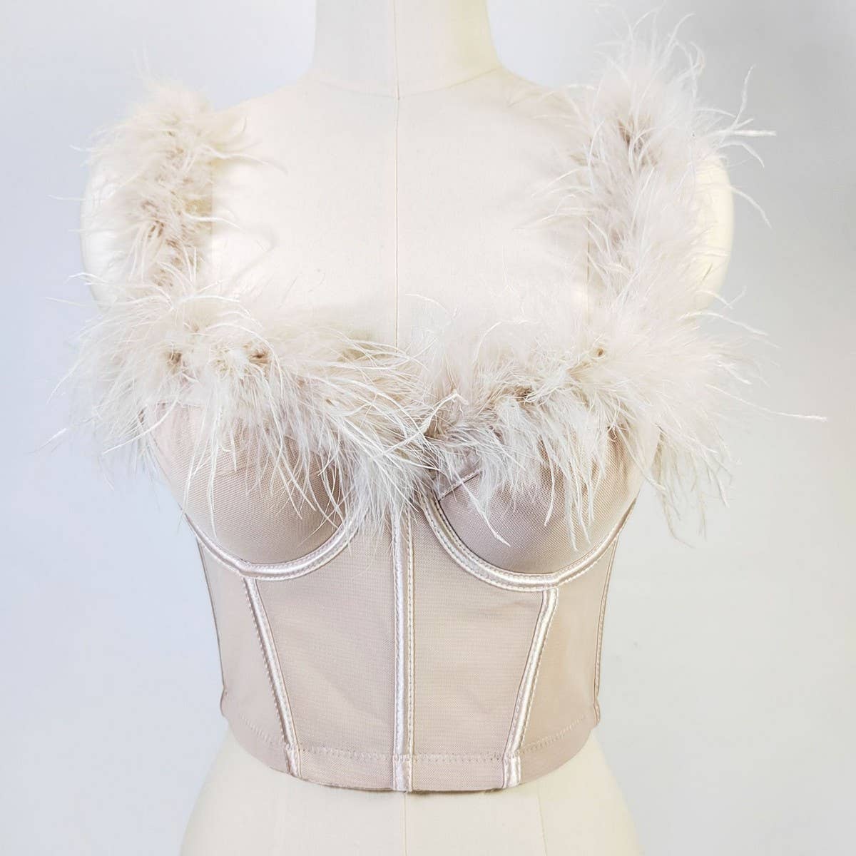 HIGH-END OSTRICH FEATHER FISHBONE TUBE TOP