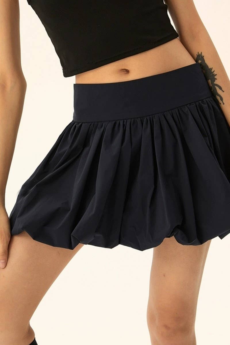 CWBSS0335_SOLID COLOR FLOWER BUD SHORT PUFFY SKIRT