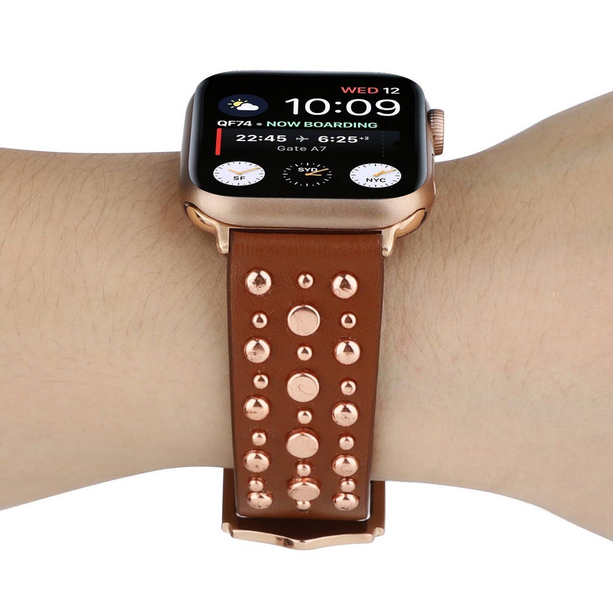 IWATCH9-1IWATCH8 GOLD RIVET GENUINE LEATHER STRAP