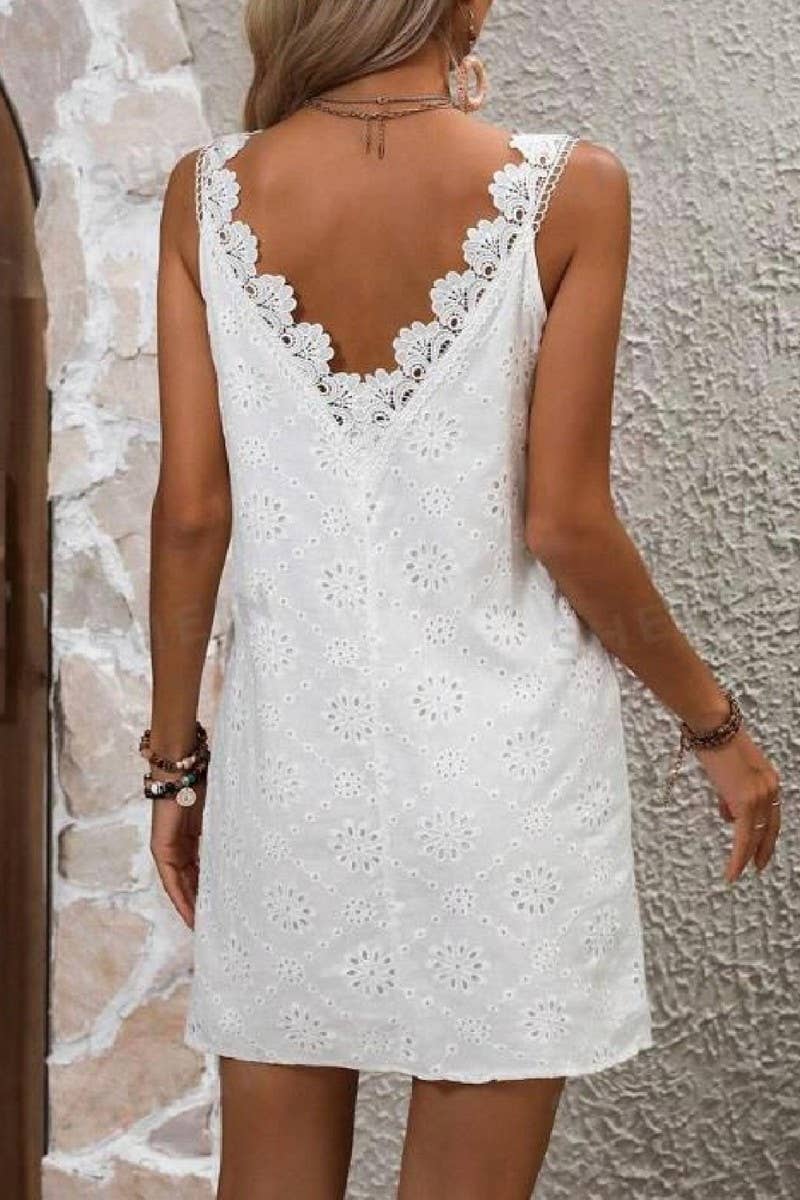 CWDSD8523_COTTON EMBROIDERED LACE TRIM CAMI DRESS