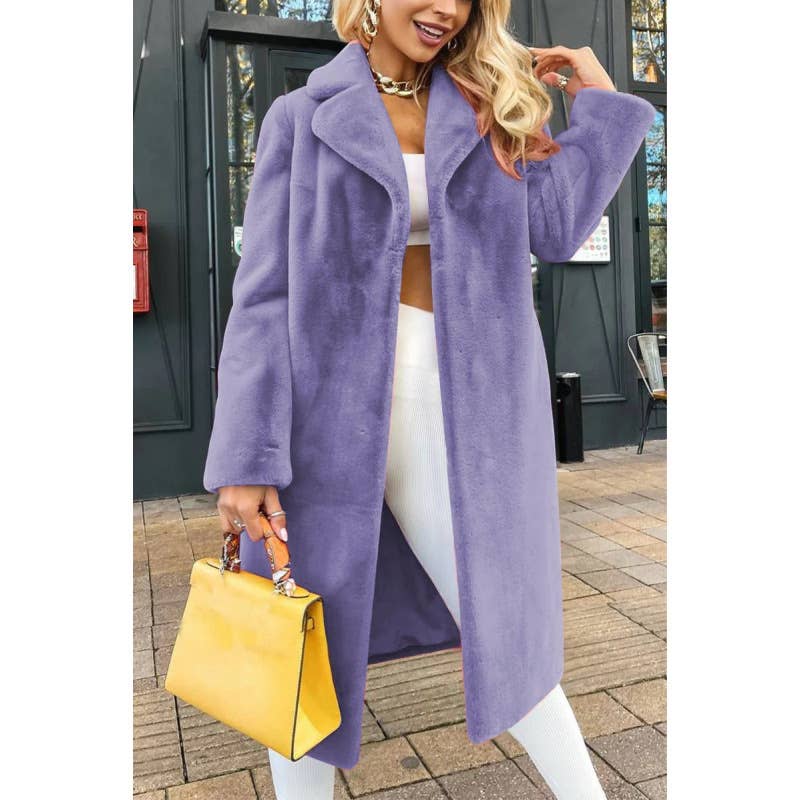 STYLISH AND ELEGANT LACE-UP LAPEL PLUSH LONG COAT