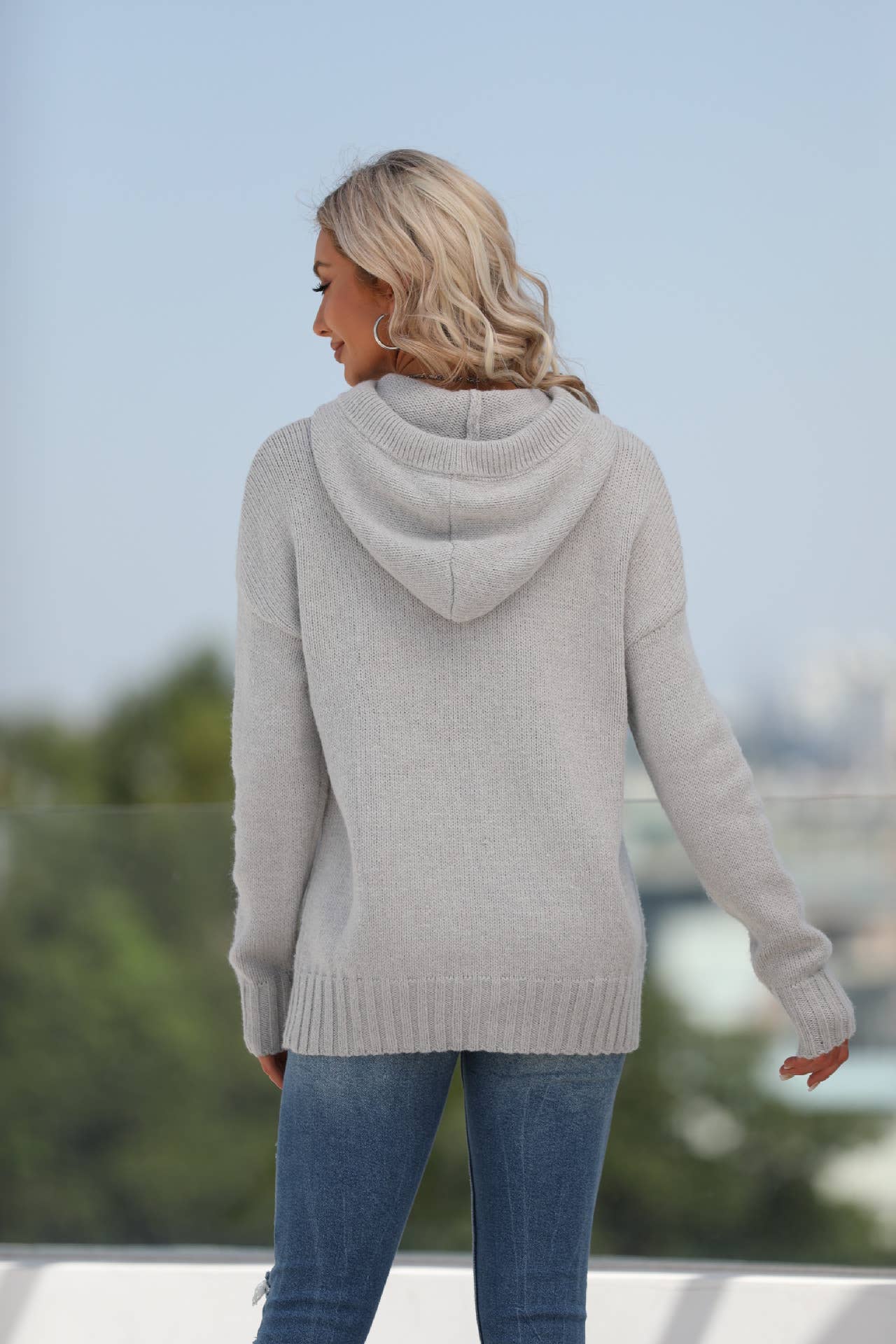 SOLID COLOR KANGAROO POCKET HOODED SWEATER