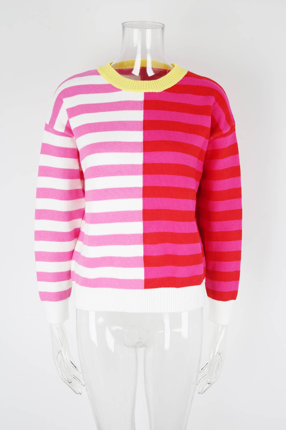 Round-neck stripe color-blocking knitted sweater