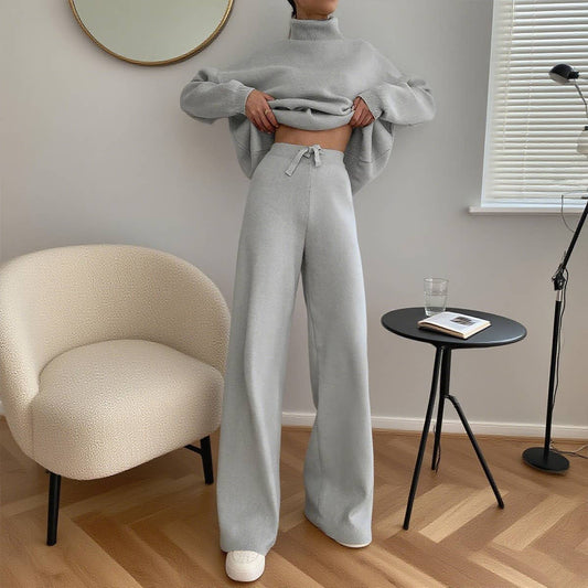 Fashion loose solid color high-neck casual suit