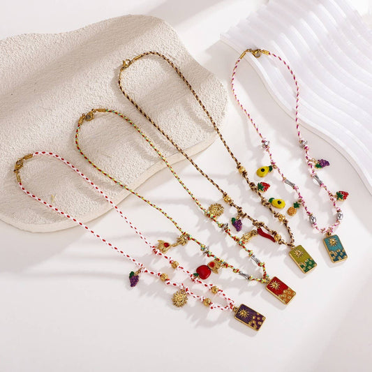 Stylish Woven Rope Necklace with Steel Pendant_CWMM8827