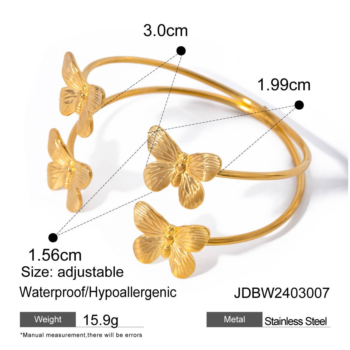 Stylish 18KGold Double Round Butterfly Open Bangle_CWAJE4716
