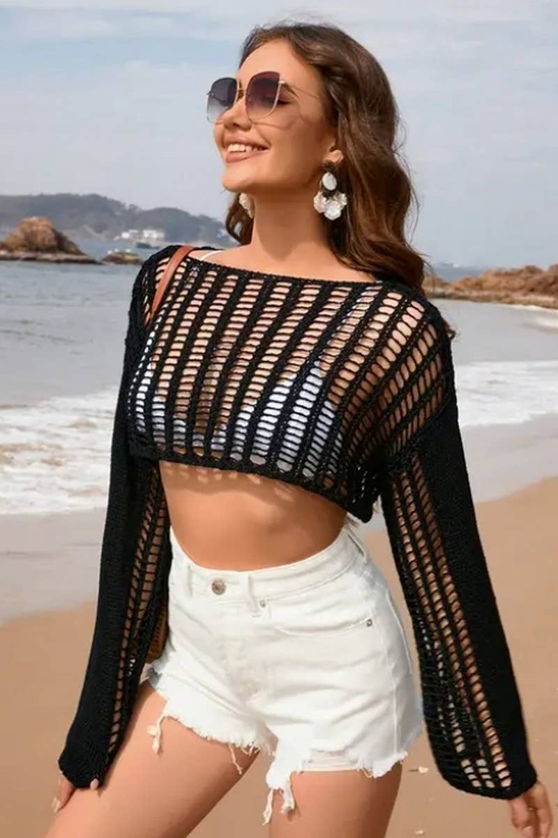 CWTTL1986_SUMMER LOOSE ROUND NECK HOLLOW CARDIGAN