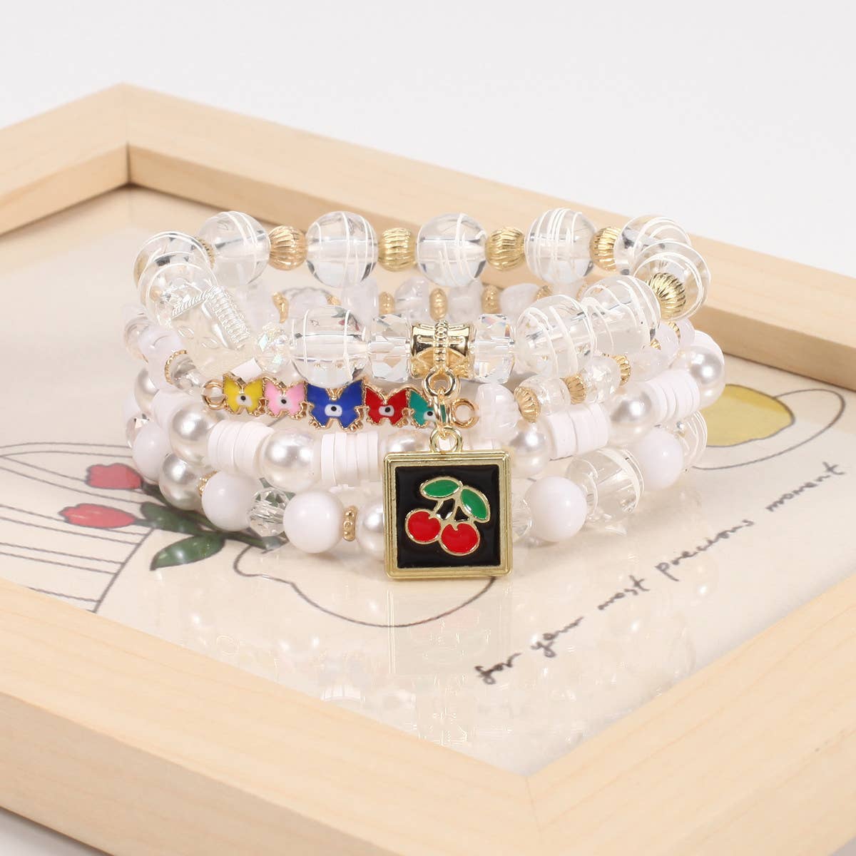 CHERRY BUTTERFLY CHARM LAYERED BRACELET_CWAJE2227