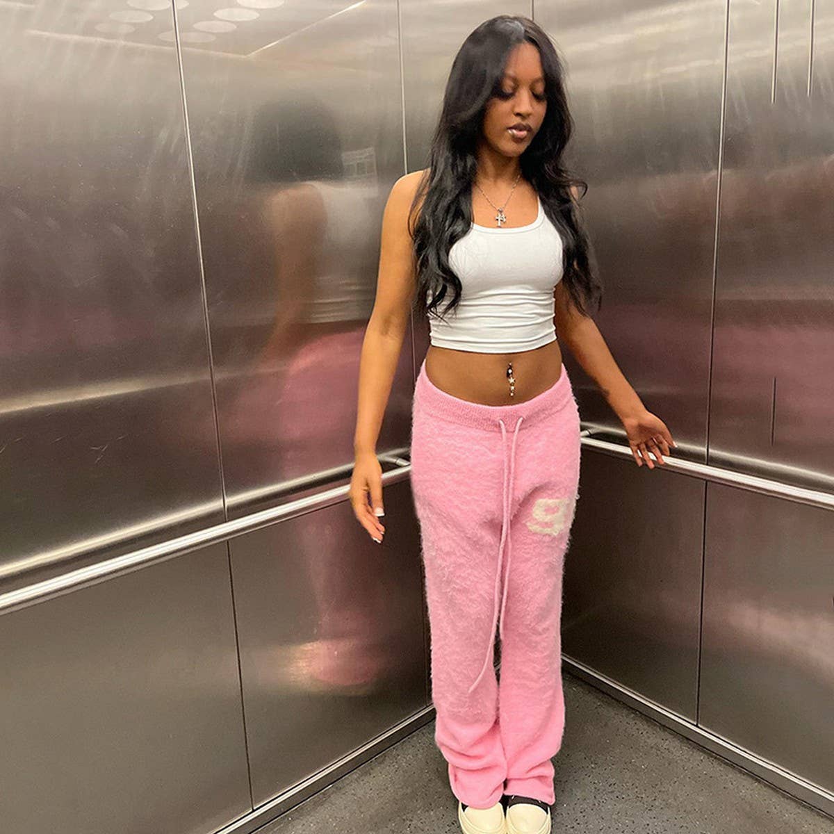 DRAWSTRING TIED HIGH WAISTED STRAIGHT LEG PANTS_CWBLP0526