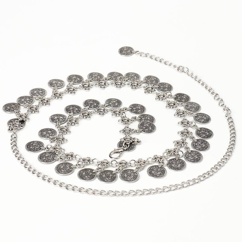 Retro ethnic metal pendant ancient coin belt