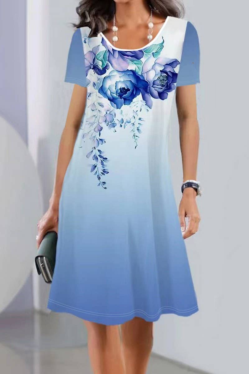 CWDSD7394_PRINTED CREW NECK SHORT SLEEVE MIDI DRESS