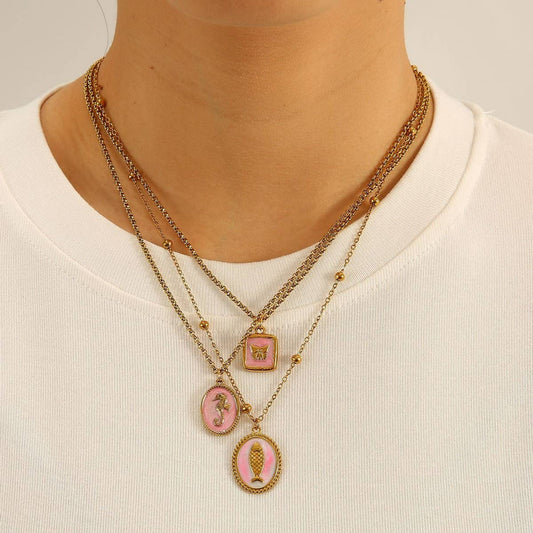 Ocean Style Steel Necklace with Shell & Fish_CWMM8834