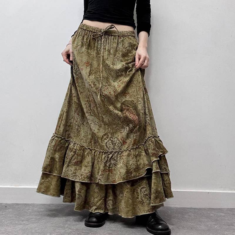 VINTAGE TRIBAL DESIGN FRILLY VINTAGE PRINT SKIRT