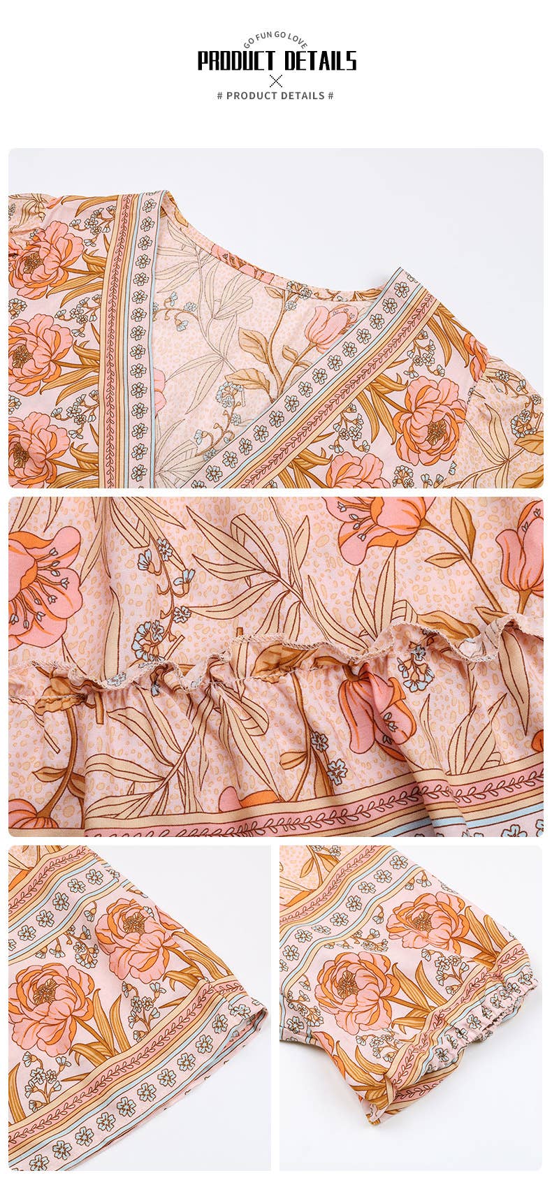 Mushroom edge printed V neck dress_CWDMD1507