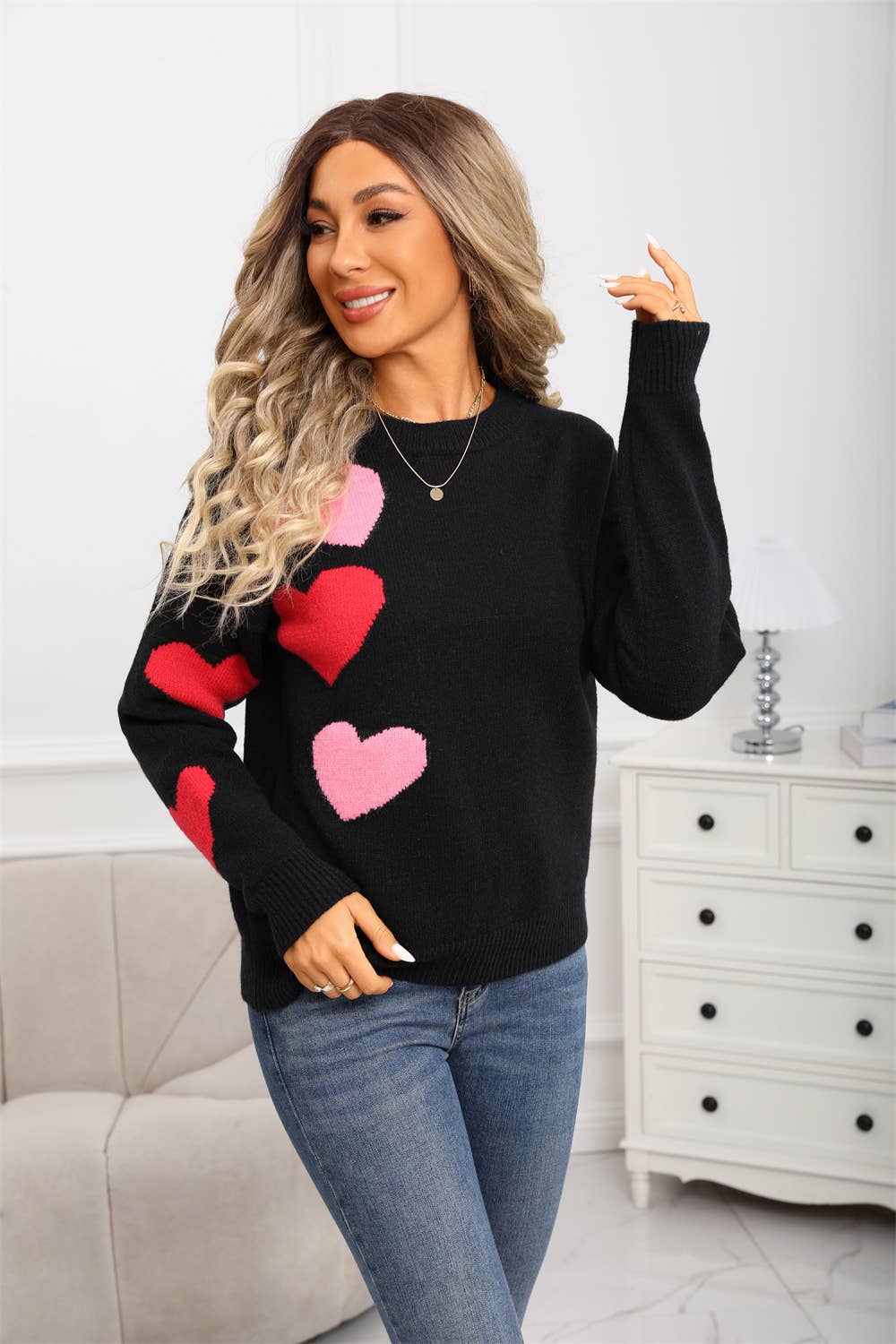 Valentine's Day jacquard round-neck sweater