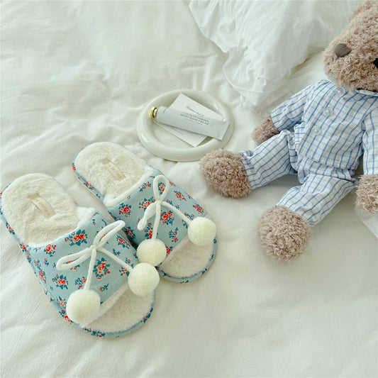 WOMEN'S WINTER FUR BALL STYLE OPEN TOE SLIPPERS