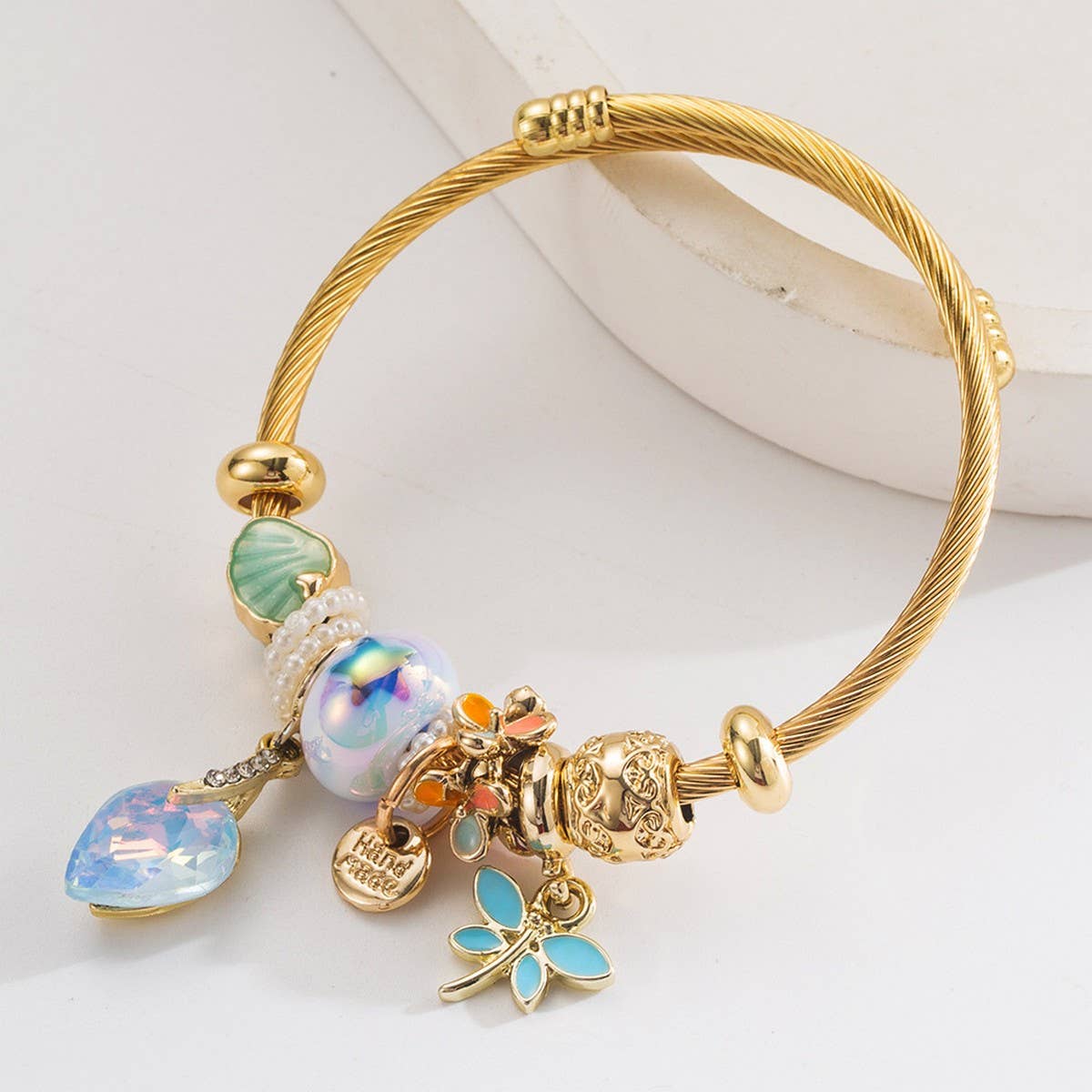 Personalized Letter & Dragonfly Charm Bracelet_CWMM8603