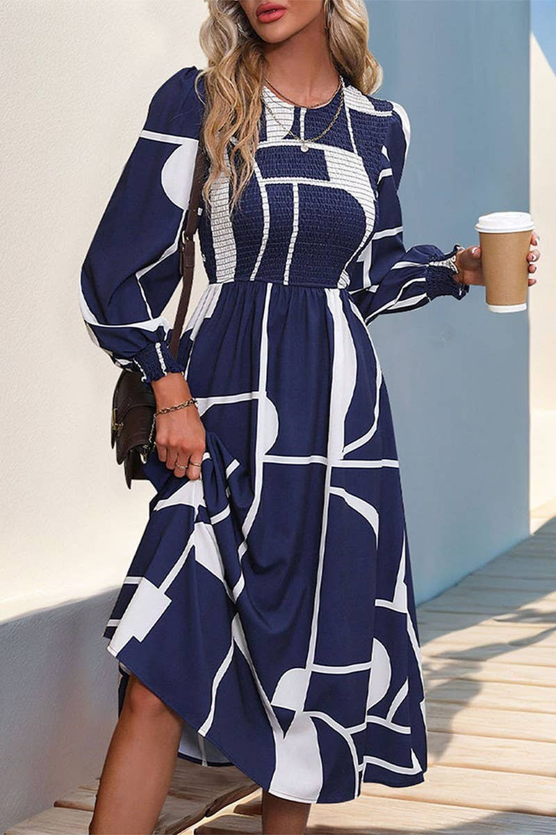 CWDMD4524_SPRING AND AUTUMN LONG SLEEVE PRINTED DRESS