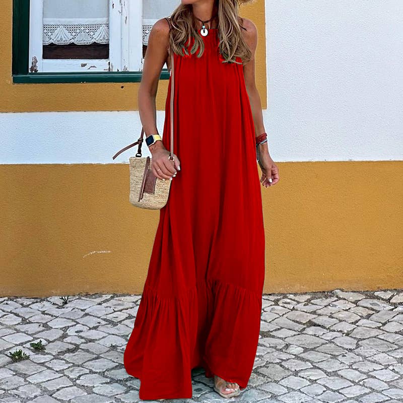 Stylish sleeveless halter long beach dress