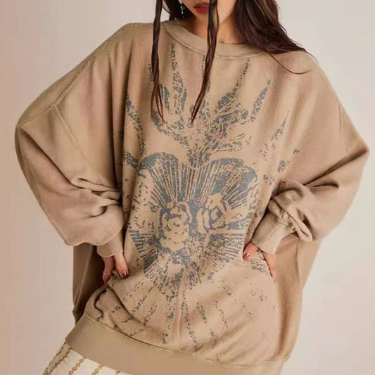 AMERICAN FASHION VINTAGE PRINTED CREW-NECK HOODIE