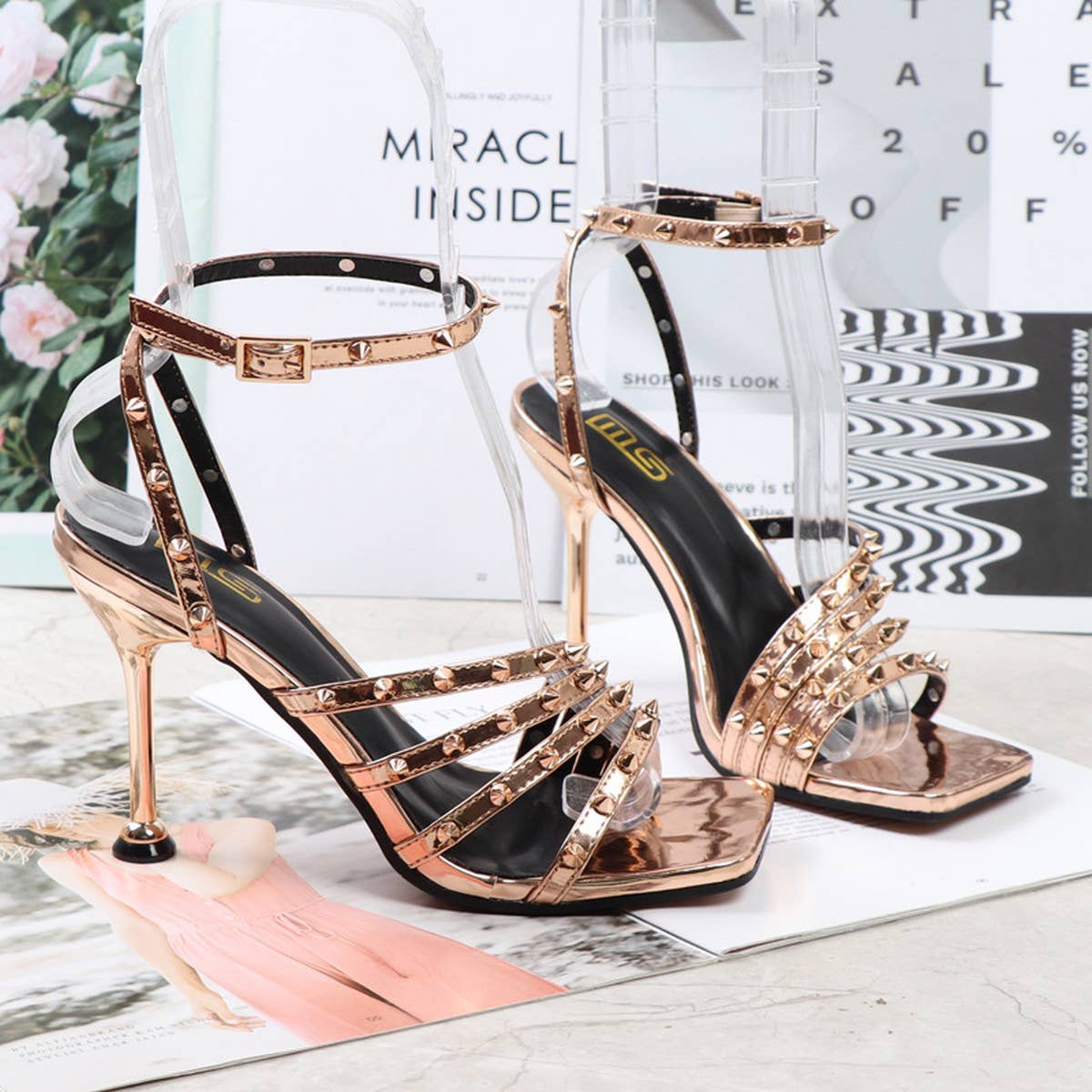 STILETTO SQUARE TOE HIGH HEELS WITH RIVETS_CWSHS0608