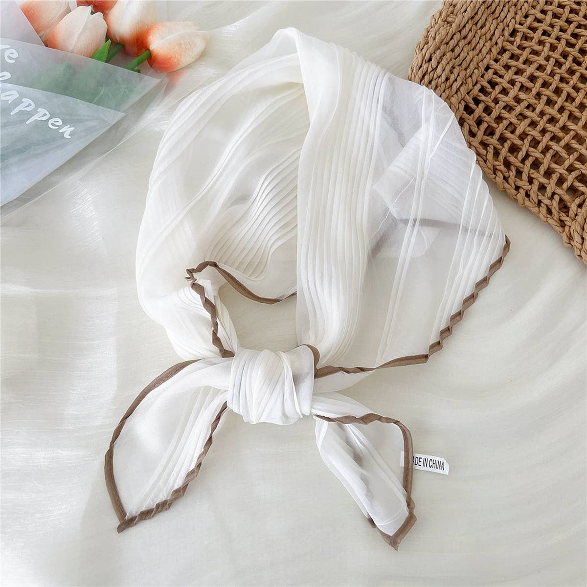 60cm Pleated Sheer Square Scarf for Women_CWASC0849