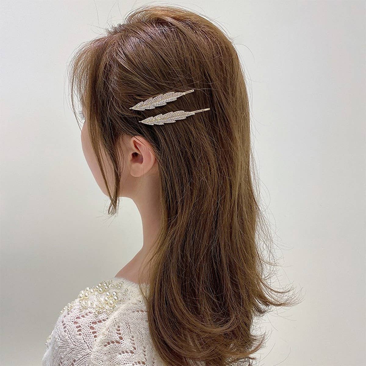 FULL DIAMOND PEARL FEATHER SIDE CLIP BANGS CLIP