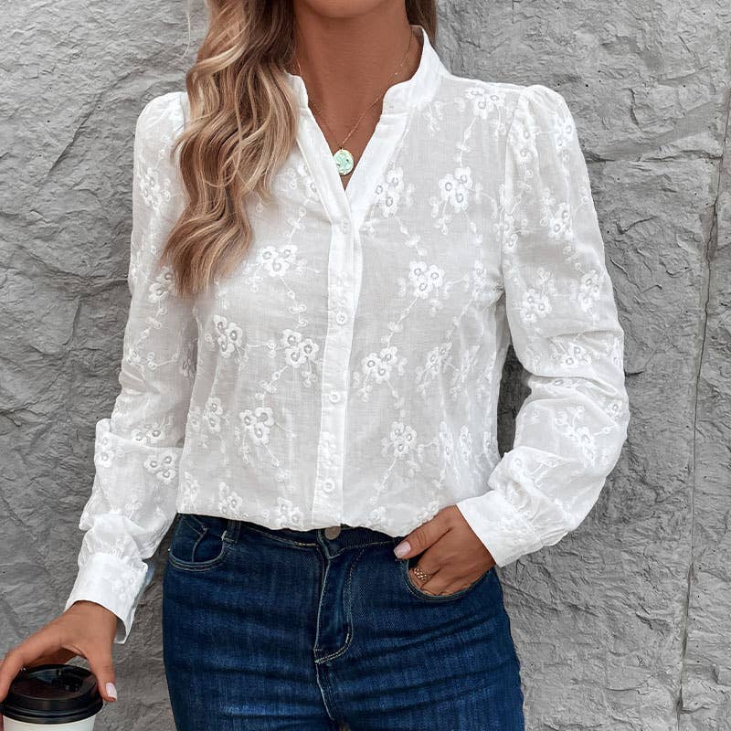 LONG SLEEVE HOLLOWED-OUT LACE JACQUARD SHIRT