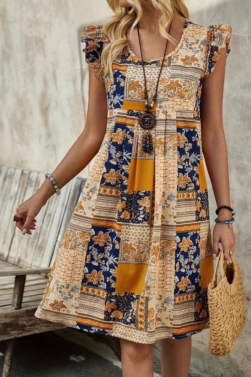 CWDSD8782_SUMMER SLEEVELESS PRINTED BOHEMIAN DRESS