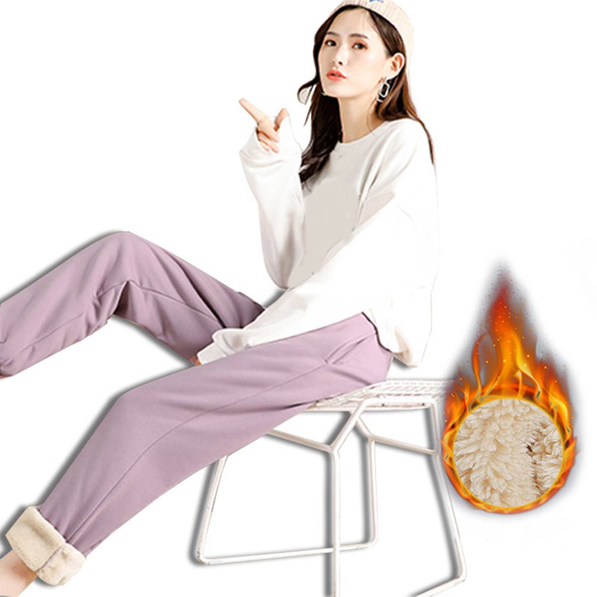 FLEECE CASUAL PANTS FOR WOMEN LAMB FLEECE SPORTS SWEATPANTS