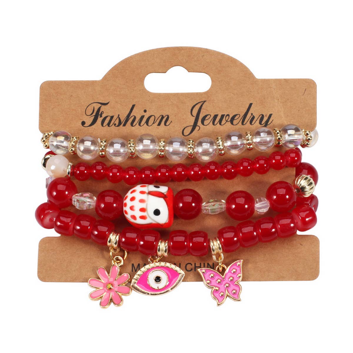 BUTTERFLY FLOWER EYE PENDANT BEADED BRACELET_CWAJE2223