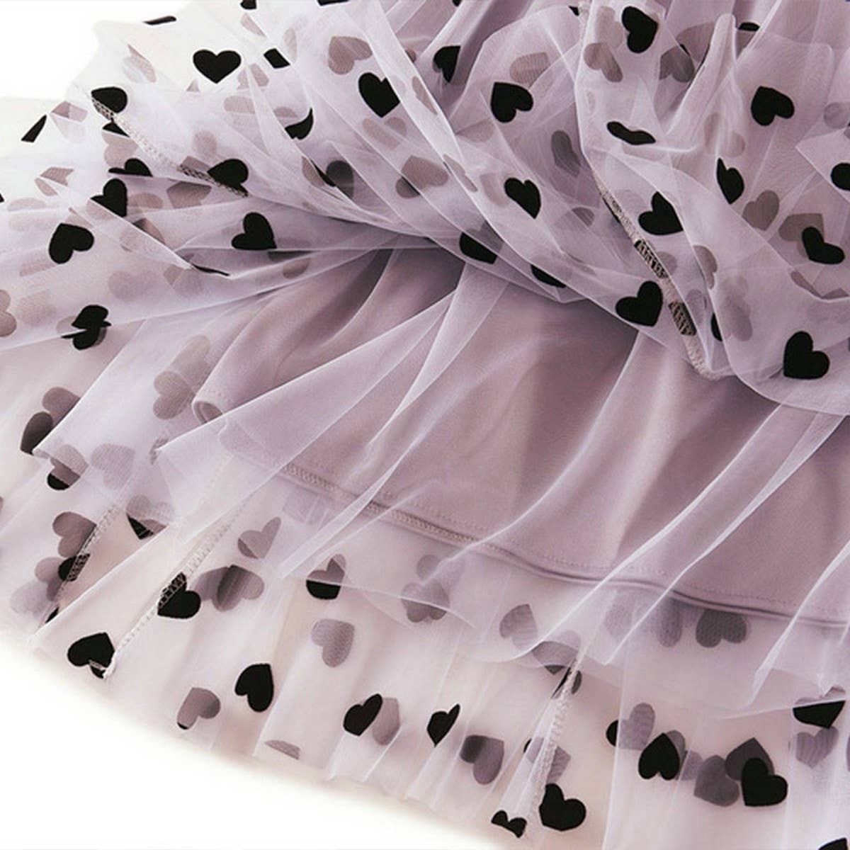 Vintage Heart Flocked Tulle High-Waist Skirt