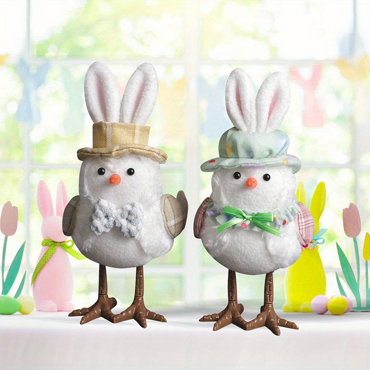 EASTER COUPLE LIGHTED YELLOW HOODED BIRD ORNAMENTS