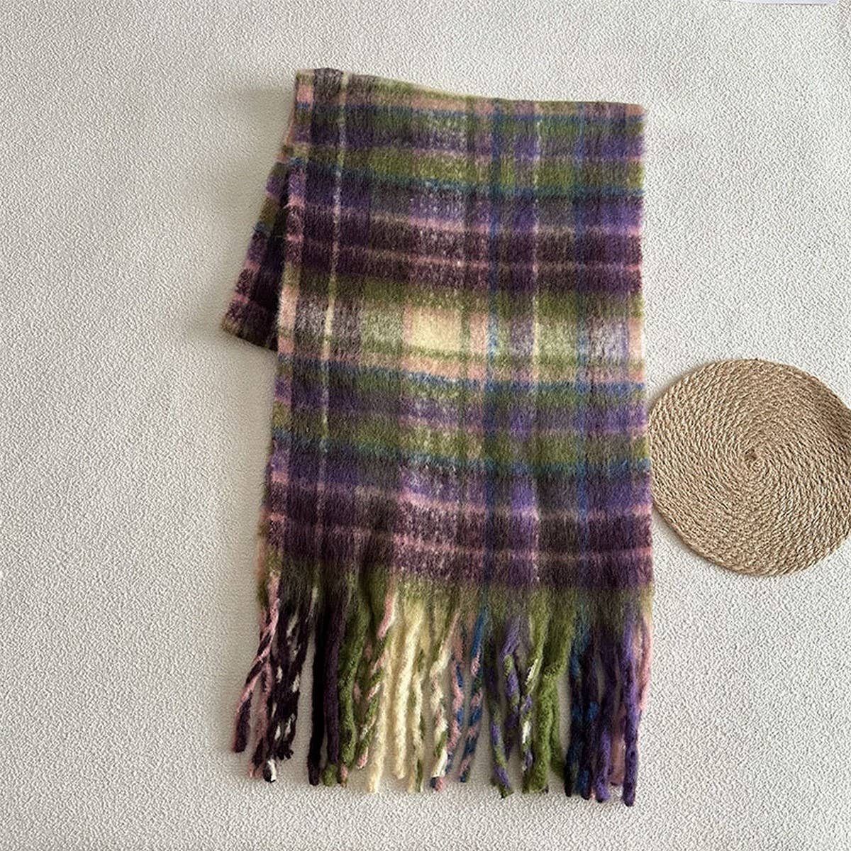 Colorblock Plaid Faux Cashmere Scarf for Winter