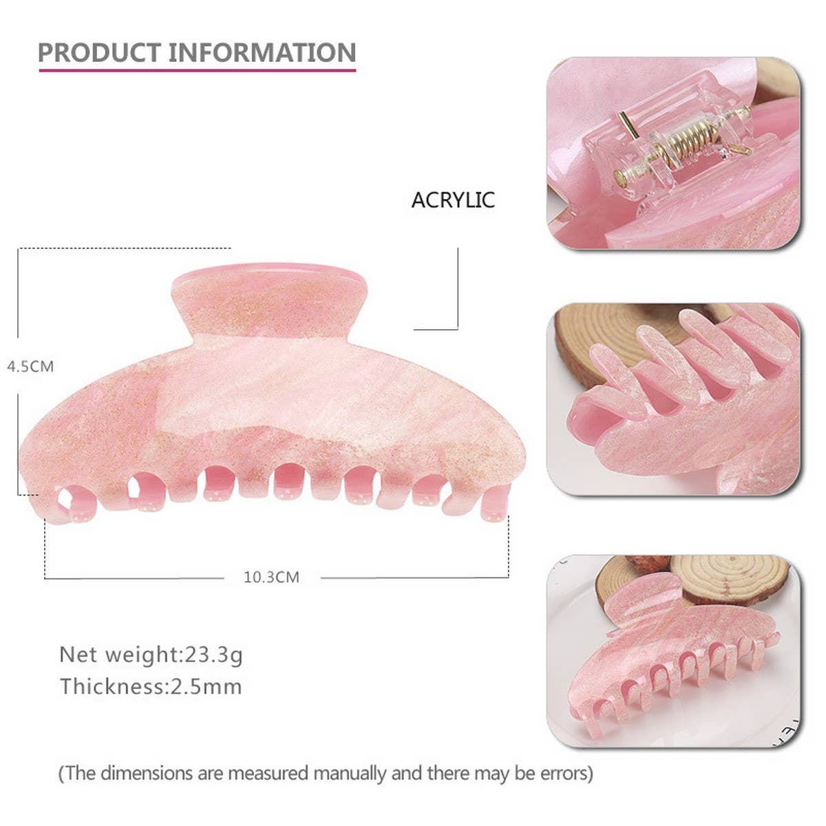 GLITTER ACRYLIC LARGE SHARK CLIP HAIR ACCESSORIES